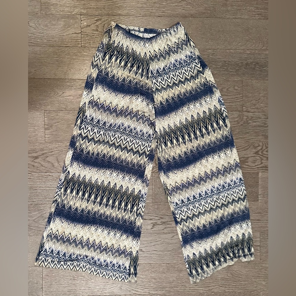 Zac & Rachel Blue & White Pattern Palazzo Stretchy Pants Size M